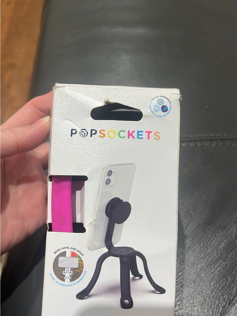 PopSockets Pink Phone Grip with Black Foldable Stand
